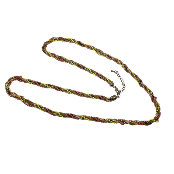 Vintage Pink and Yellow Beaded Twisted Rope Chain Necklace 43" Long - Hey Viv - Picture 4 of 5
